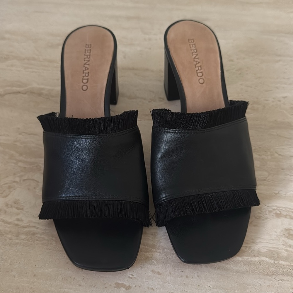 Bernardo Black Fringe Mules